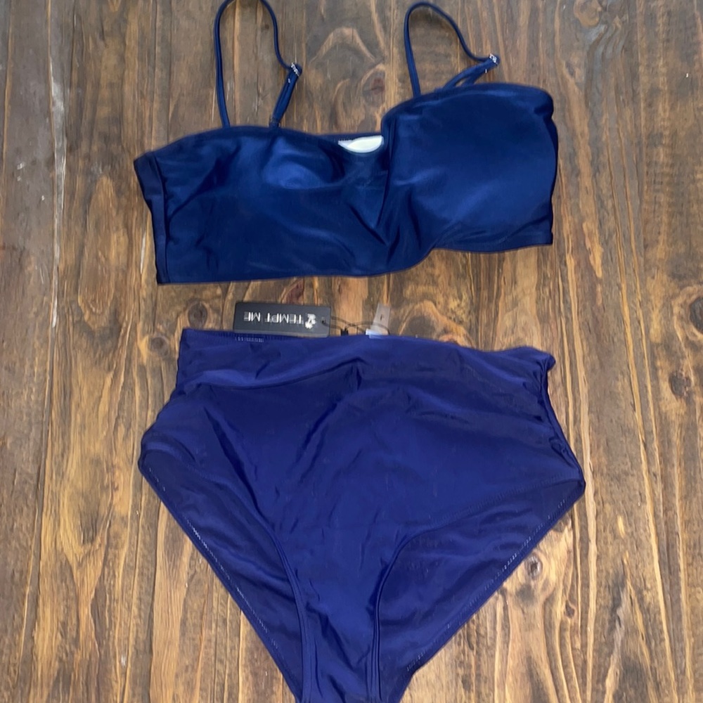 Two piece navy bathing suit